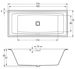 Акриловая ванна с подсветкой Riho Still Square LED Fall B100035005 170х75см светодиоды и подголовники с двух сторон заполнение через перелив белый